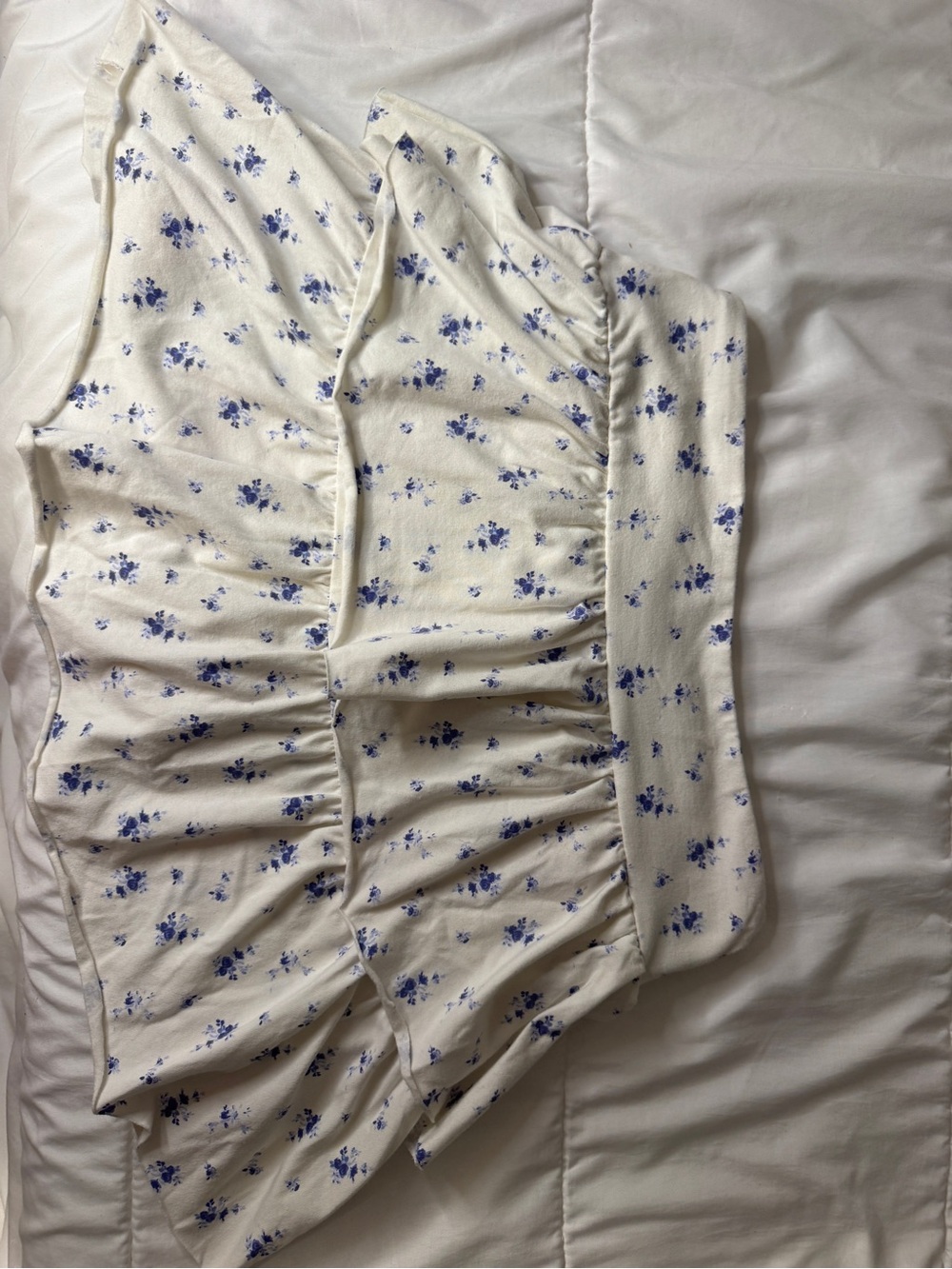 Cotton Cream Skirt with Blue Floral Print